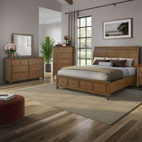 Twin Lakes - 4 Piece Bedroom Set (Queen Storage Bed, Dresser & Mirror, Chest) - Chestnut