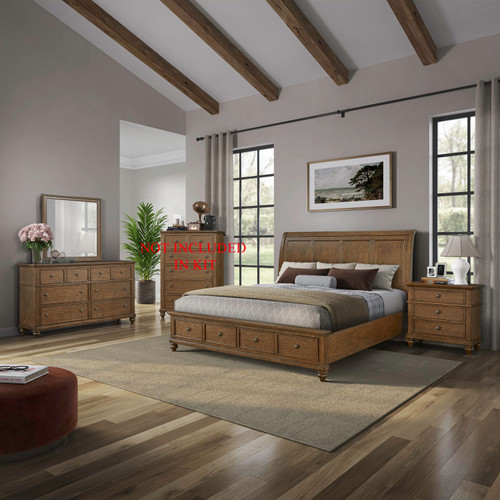 Twin Lakes - 4 Piece Bedroom Set (Queen Storage Bed, Dresser & Mirror, Night Stand) - Chestnut