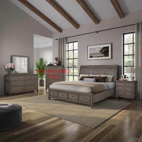 Twin Lakes - 4 Piece Bedroom Set (Queen Storage Bed, Dresser & Mirror, Night Stand) - Gray