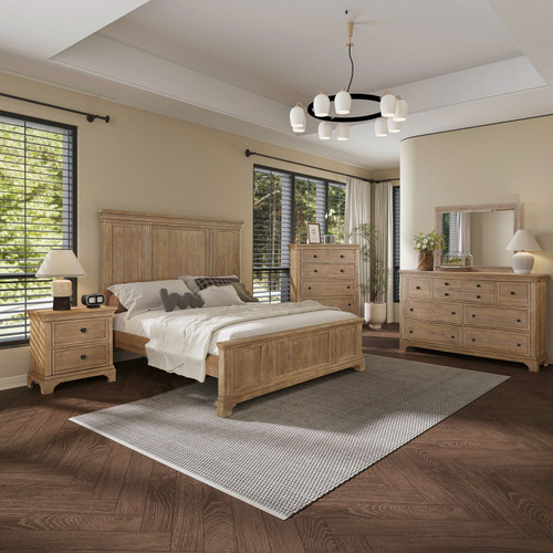 Haven Hills - 5 Piece Bedroom Set (King Panel Bed, Dresser & Mirror, Chest, Night Stand) - Camel Beige