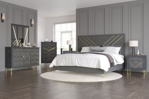 Symmetry - 6/0 Western King 6 Piece Bedroom Set (Bed, Dresser, Mirror, Chest, 2 Nightstands) - Gray