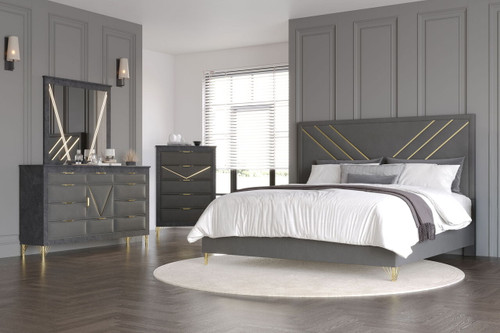Symmetry - 5/0 Queen 4 Piece Bedroom Set (Bed, Dresser, Mirror, Chest) - Gray