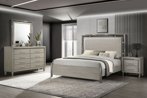 Lennox - 6/0 California King 4 Piece Bedroom Set (Bed, Dresser, Mirror, Nightstand) - Gray / Silver