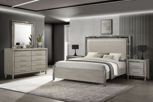 Lennox - 6/0 California King 5 Piece Bedroom Set (Bed, Dresser, Mirror, 2 Nightstands) - Gray / Silver
