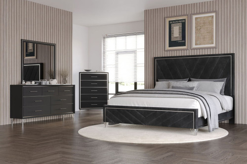 Ava - 6/6 King 4 Piece Bedroom Set (Bed, Dresser, Mirror, Chest) - Black