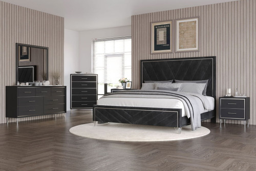 Ava - 6/0 California King 6 Piece Bedroom Set (Bed, Dresser, Mirror, Chest, 2 Nightstands) - Black