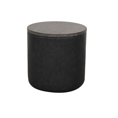 Malibu - Round Storage Ottoman With Wood Lid - Weathered Rum