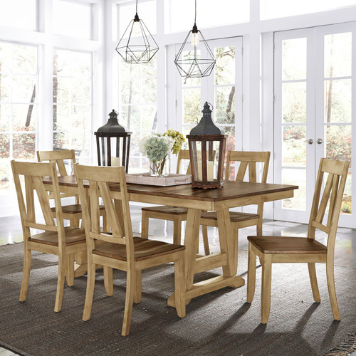 Lindsey Farm - 7 Piece Trestle Table Set - Brown / Dark Brown