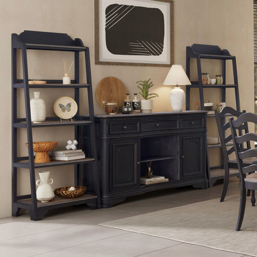 Magnolia Manor - 3 Piece Home Office Set (2 Leaning Pier Bookcase 1 Server) - Black