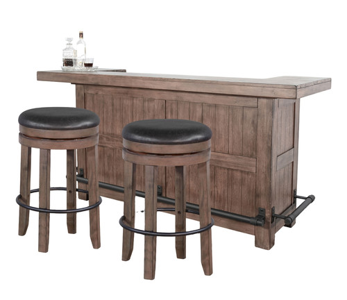 3 Piece Traditional Wood Home Bar With Stools - Buckskin