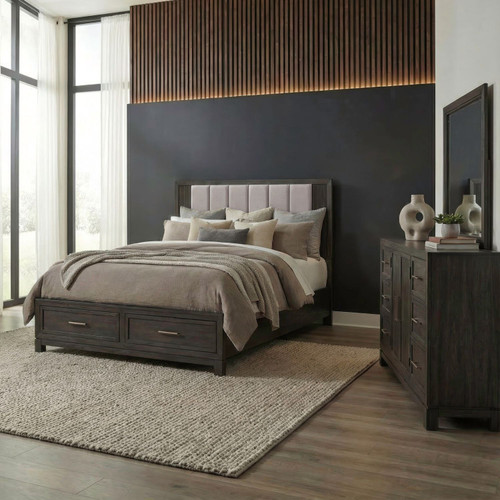 Modern Edge - 3 Piece Bedroom Set (Queen Storage Bed, Dresser & Mirror) - Brown