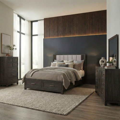 Modern Edge - 4 Piece Bedroom Set (Queen Storage Bed, Dresser & Mirror, Chest) - Brown