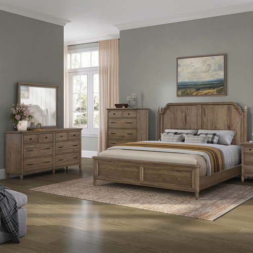 Hickory Grove - 4 Piece Bedroom Set (King California Panel Bed, Dresser & Mirror, Chest) - Brown