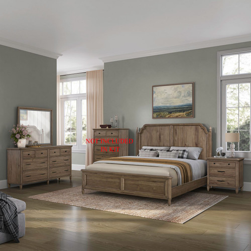 Hickory Grove - 4 Piece Bedroom Set (King California Panel Bed, Dresser & Mirror, Night Stand) - Brown