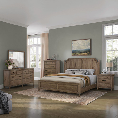 Hickory Grove - 5 Piece Bedroom Set (King Panel Bed, Dresser & Mirror, Chest, Night Stand) - Brown