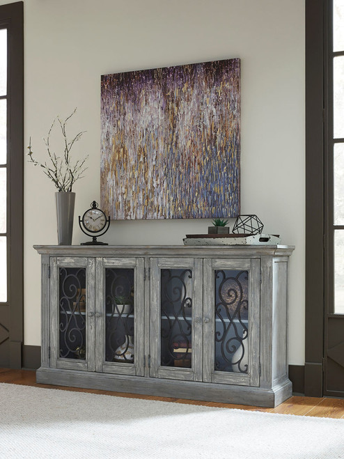 Mirimyn Antique Gray Accent Cabinet Rustic Finish