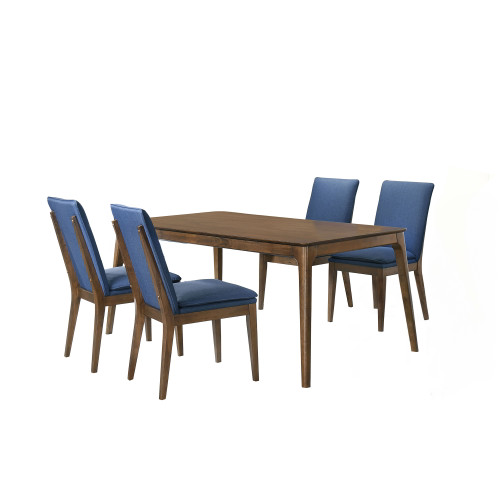 Maggie - Dining Table With 4 Blue Chairs - Dark Brown