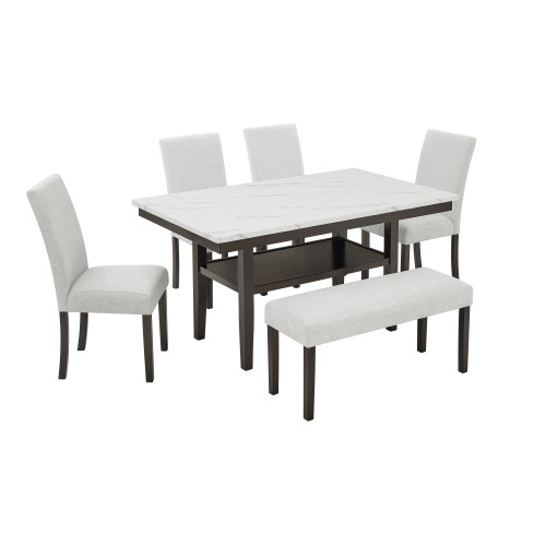 Carissa - Rectangle Dining Table With 4 Chairs & 1 Bench - White