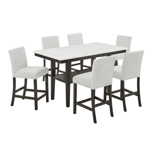 Carissa - Rectangle Counter Table With 6 Chairs - White