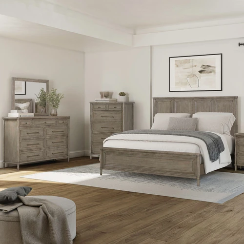 Rochelle Park - 4 Piece Bedroom Set (California King Panel Bed, Dresser & Mirror, Chest) - Smokey Taupe