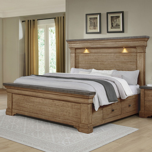Augusta - 5/0 Queen Lighted Headboard - Rustic Brown