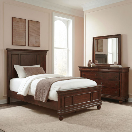 Rustic Traditions - 3 Piece Bedroom Set (Full Panel Bed, Dresser & Mirror) - Rustic Cherry