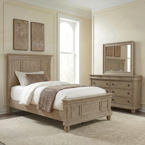 Rustic Traditions - 3 Piece Bedroom Set (Twin Panel Bed, Dresser & Mirror) - Saddle Tan