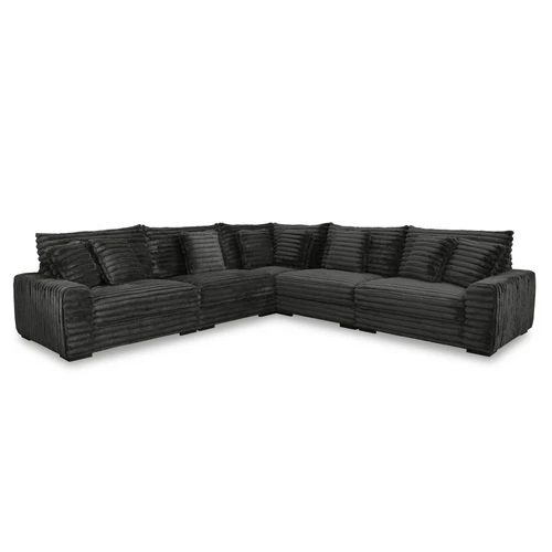 Embrace - 5 Piece Sectional (RAF Chair & LAF Chair & 2 Armless Chairs & Wedge) - Charcoal