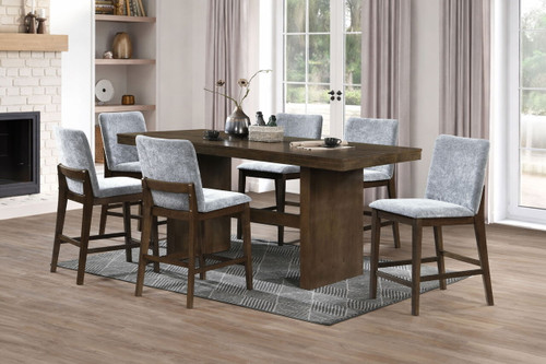 Kody - 7 Piece Set (Rectangle Counter TableÂ With 6 Chairs) - Walnut / Gray