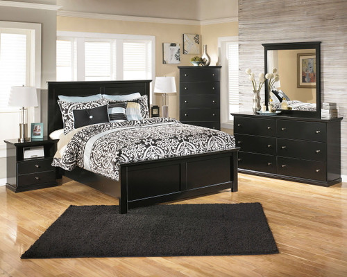 Maribel Black 8 Pc. Dresser, Mirror, Chest, Queen Panel Bed, 2 Nightstands