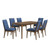 Maggie - Dining Table With 6 Blue Chairs - Dark Brown