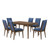 Maggie - Dining Table With 6 Blue Chairs - Dark Brown