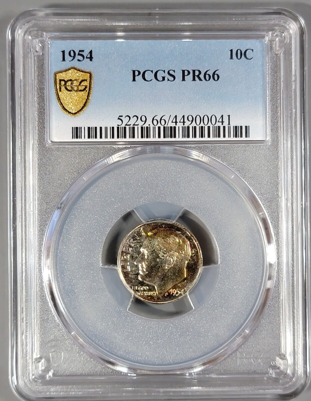 1954 Roosevelt Proof Silver Dime, PCGS PR66, Attractive Rainbow