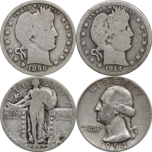 1892 - 1964 Silver Quarters, (2) Barber, (1) Standing Liberty & (1) Washington, $1 Face 1892 - 1964 Silver Quarters, (2) Barber, (1) Standing Liberty & (1) Washington, $1 Face