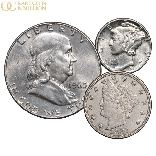 1883 No Cents Liberty V Nickel, Mercury Dime & Franklin Silver Half Dollar 3 Coin Set, AU About Uncirculated 1883 No Cents Liberty V Nickel, Mercury Dime & Franklin Silver Half Dollar 3 Coin Set, AU About Uncirculated