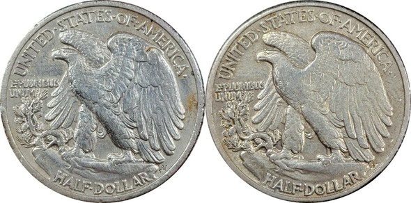 1935-P & 1939-P Walking Liberty Silver 50C, Lot of 2 Coins, AU Details, Cleaned