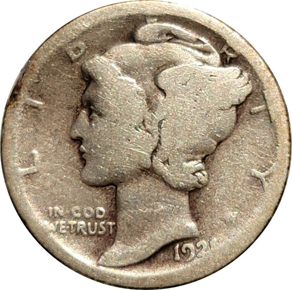 1921-D Mercury Silver Dime, AG Details, Rim Damage, Cleaned 1921-D Mercury Silver Dime, AG Details, Rim Damage, Cleaned