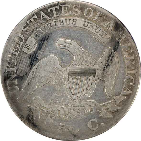 1825 Bust Half Dollar, O-108, R.3, Fine Details, Env. Damage, Ltr Edge Error E27