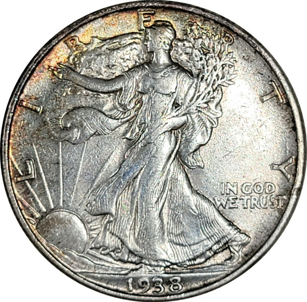 1938-P Walking Liberty Silver Half Dollar, Nice Choice AU, Almost Uncirculated