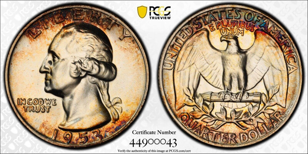 1953 Washington Proof Silver Quarter, PCGS PR66, Attractively Toned