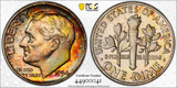 1954 Roosevelt Proof Silver Dime, PCGS PR66, Attractive Rainbow Toning