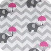 Chevron Grey with Pink Elephants 100% Cotton