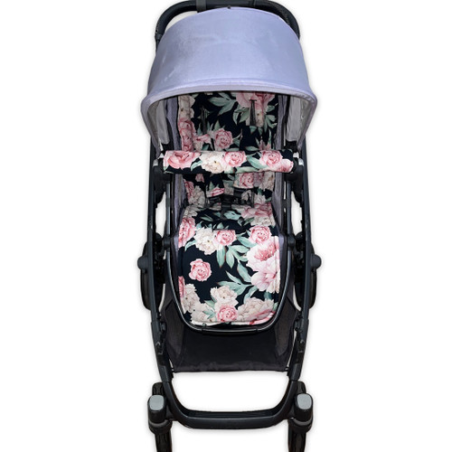 Peonies Black Universal Fit Cotton Pram Liner 