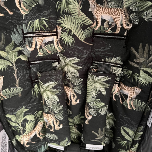 Leopard Black Cotton Pram Liner to fit Stokke Xplory, Crusi and Scoot