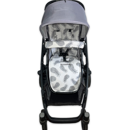 Grey Feathers on White Cotton Pram Liner to fit Uppababy  Grey Feathers on White Cotton Pram Liner to fit Uppababy