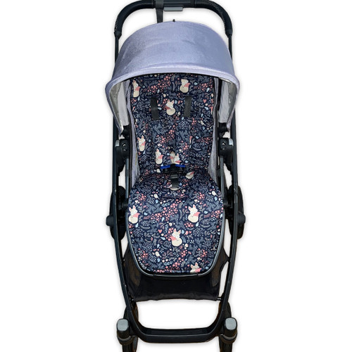 Fox and Birds Navy Cotton Pram Liner to fit Uppababy with strap covers 