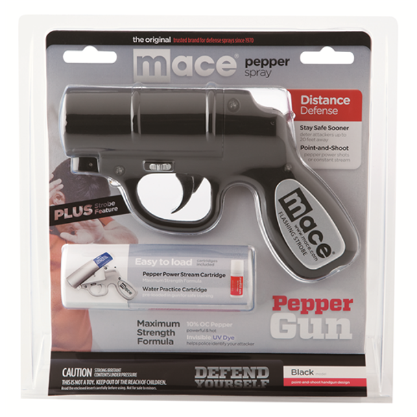 MACE 022188804058 Matte Black Pepper Gun w/Strobe LED