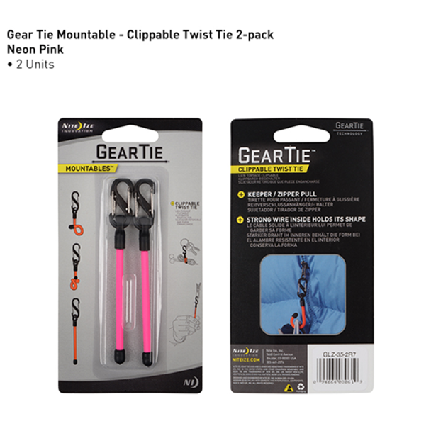 NITE-IZE 094664033924 Gear Tie Clippable 2 Pack Neon Pink