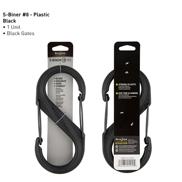 NITE-IZE 094664019294 S-Biner Plastic Double Gated Carabiner #8 - Black/Black Gates