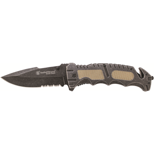 SMITH & WESSON 028634707591 Smith & Wesson Liner Lock Partially Serrated Drop Point Folding Knife